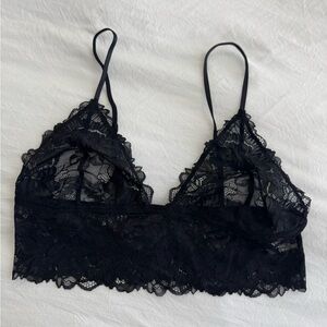 Free People Black Lace Longline Bralette - size M